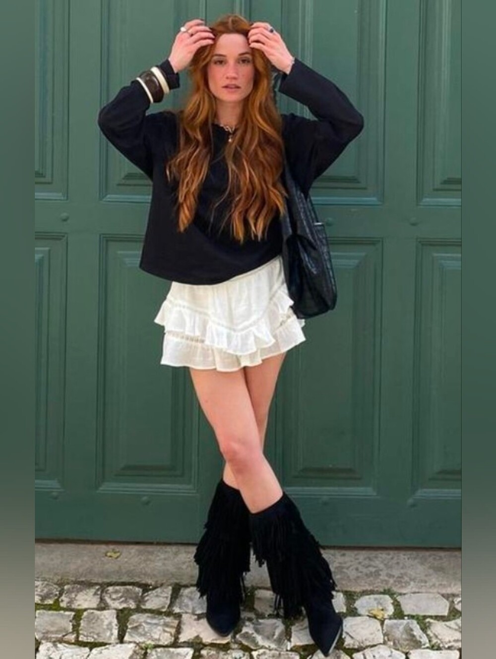 New Bershka White Textured Boho Tiered Ruffle Skort Size XS